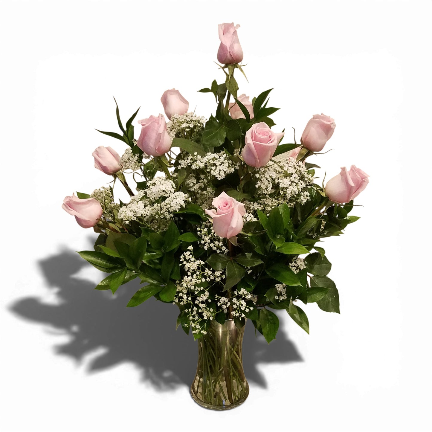 Pink Roses 1 Dozen Vased