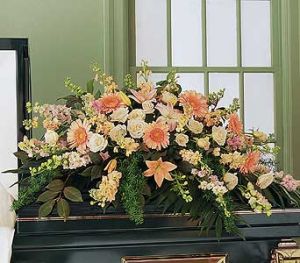 Peach Half-Couch Casket Spray