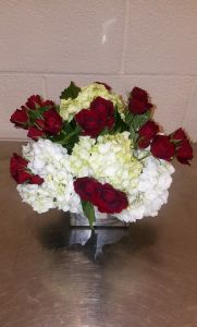 Red Spray Roses and Hydrangea