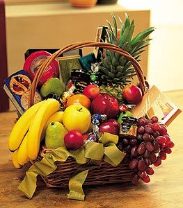 Pineapple, Fruit, Chocolate, Cheese and Cracker Basket