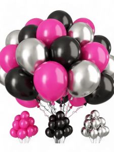 Hot Pink Black and Silver Balloon Bouquet