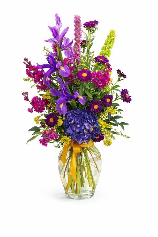 Blues and Purples in Glass Vase