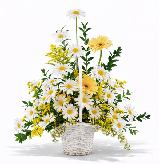 Daisies and Yellow Gerbera Basket