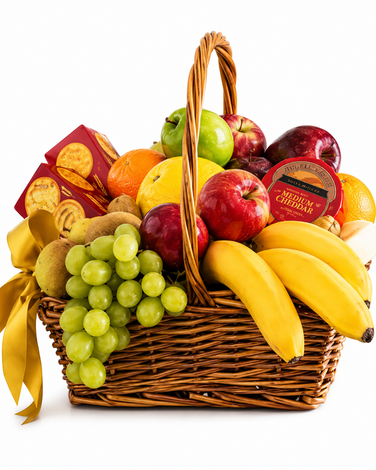 Fruit Basket filled with Crackers and Cheese