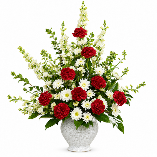 Red and White Fan Shape
