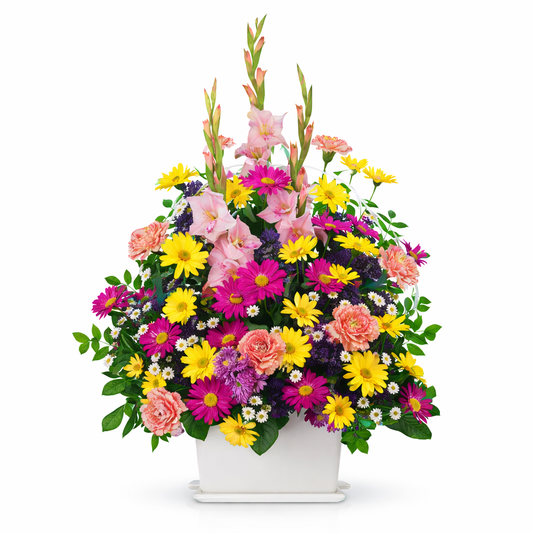 Spring Colors in Funeral Basket