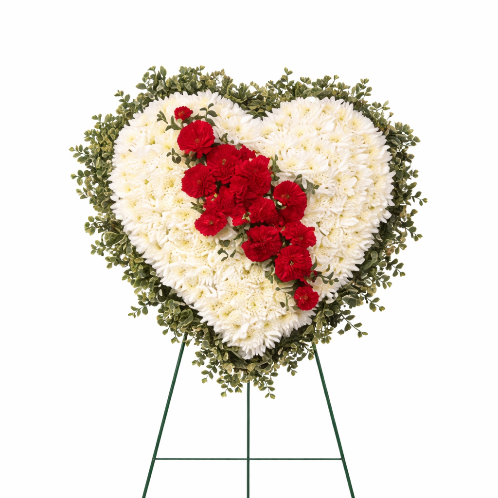 White Heart with Red Carnations