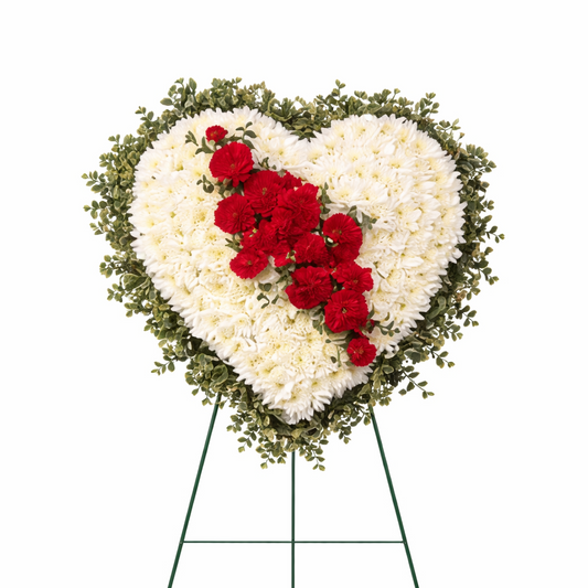 White Heart with Red Carnations