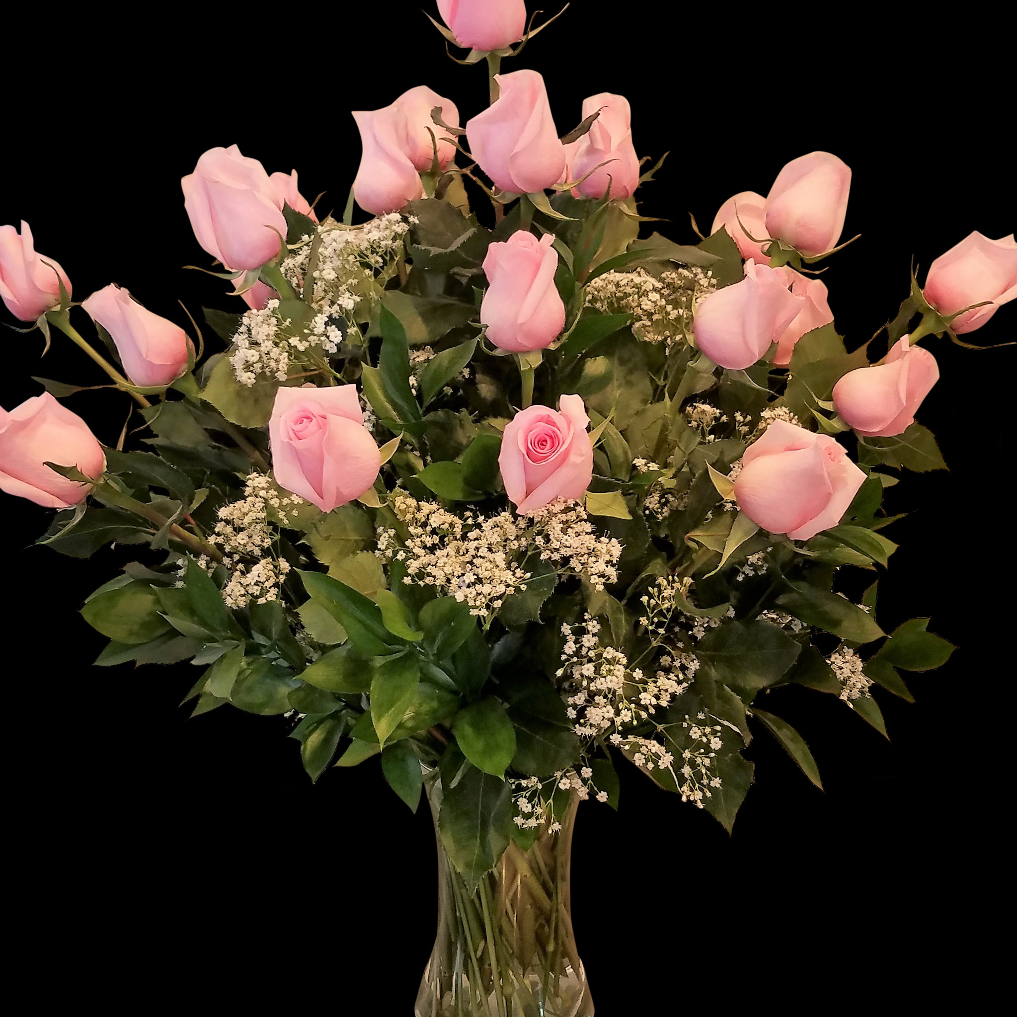 Pink Roses 2 Dozen Vased The Flower Shop